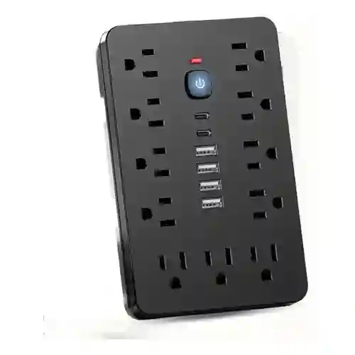 Multitoma 17 En 1 Regleta Eléctrica 11 Tomas 6 Usb Carga Rápida Usb-c Protección Sobrecarga Negro