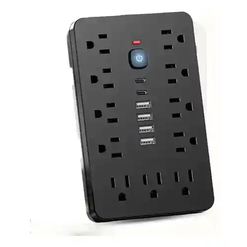 Multitoma 17 En 1 Regleta Eléctrica 11 Tomas 6 Usb Carga Rápida Usb-c Protección Sobrecarga Negro