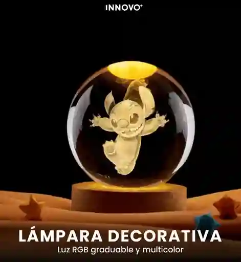 Lámpara Esfera Niños Stitch Cristal 3d Luz Rgb Decorativa Con Control Remoto