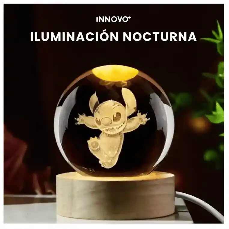 Lámpara Esfera Niños Stitch Cristal 3d Luz Rgb Decorativa Con Control Remoto