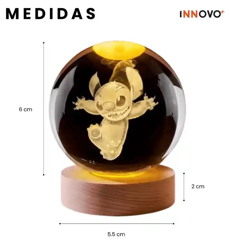 Lámpara Esfera Niños Stitch Cristal 3d Luz Rgb Decorativa Con Control Remoto