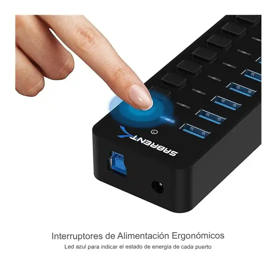 Sabrent Hub Usb 3.0 De 60w Turbo Carga Y Control 10 Puertos
