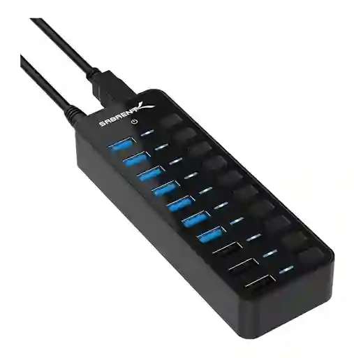 Sabrent Hub Usb 3.0 De 60w Turbo Carga Y Control 10 Puertos