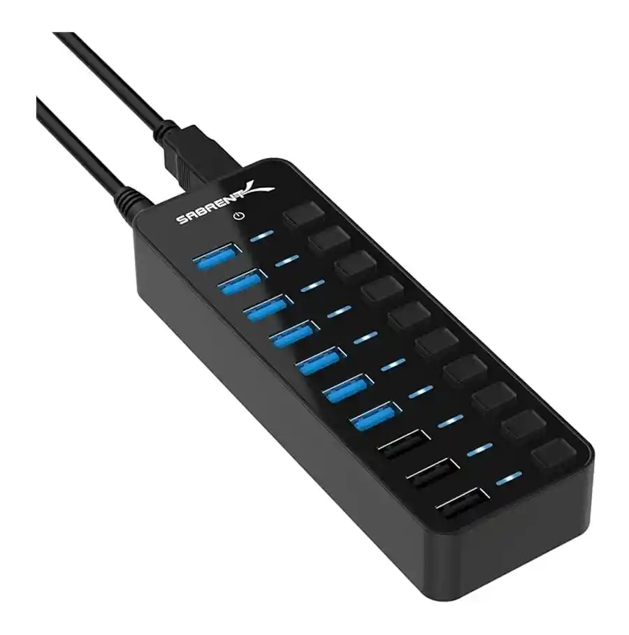 Sabrent Hub Usb 3.0 De 60w Turbo Carga Y Control 10 Puertos