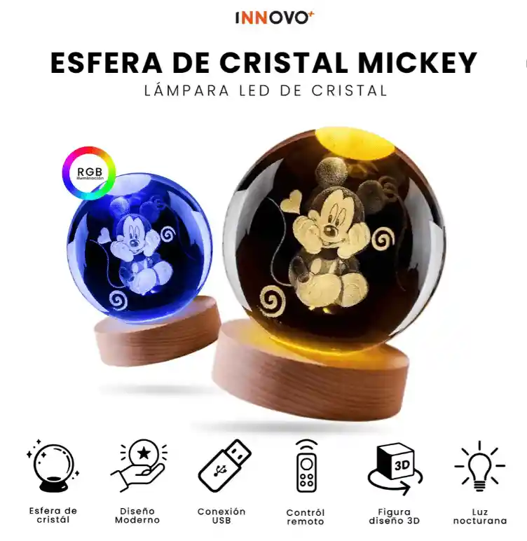 Lámpara Esfera Niños Cristal 3d Luz Rgb Decorativa Con Control Remoto