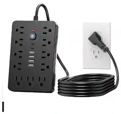 Multitoma 17 En 1 Regleta Eléctrica 11 Tomas 6 Usb Carga Rápida Usb-c Protección Sobrecarga Negro