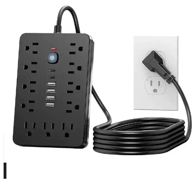 Multitoma 17 En 1 Regleta Eléctrica 11 Tomas 6 Usb Carga Rápida Usb-c Protección Sobrecarga Negro