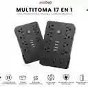 Multitoma 17 En 1 Regleta Eléctrica 11 Tomas 6 Usb Carga Rápida Usb-c Protección Sobrecarga Negro
