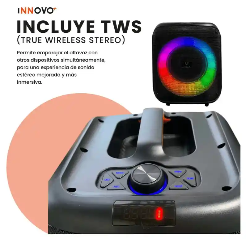 Parlante Volk Bluetooth Portátil 15.000 Pmpo Con Micrófono Karaoke Rgb Batería Recargable Negro