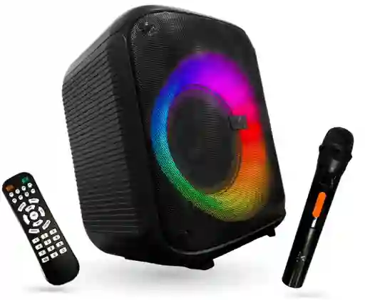 Parlante Volk Bluetooth Portátil 15.000 Pmpo Con Micrófono Karaoke Rgb Batería Recargable Negro