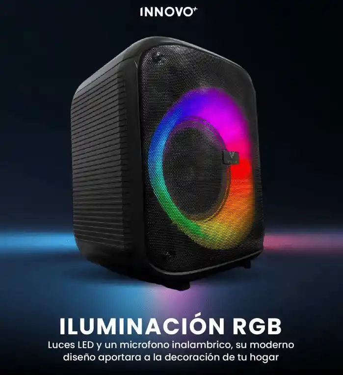 Parlante Volk Bluetooth Portátil 15.000 Pmpo Con Micrófono Karaoke Rgb Batería Recargable Negro