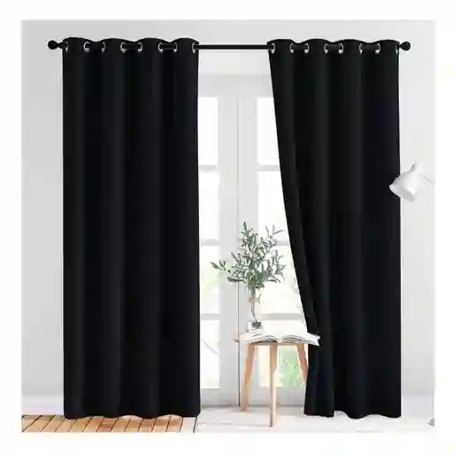 Cortina 100% Blackout Engomada Termica X2 Negro