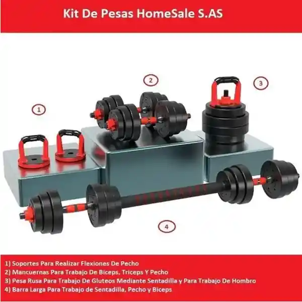 Kit Pesas Termoforradas 40 Kgs 16 Discos Acomple Pesa Rusa Color Negro-rojo