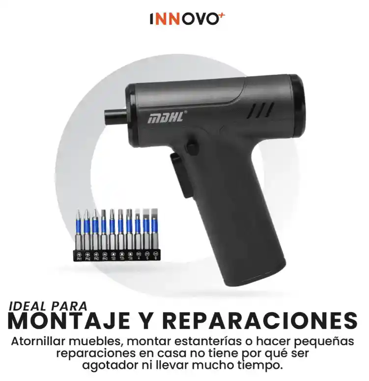Destornillador Eléctrico Inalámbrico Recargable Tipo Pistola Con 10 Puntas Estuche Portátil