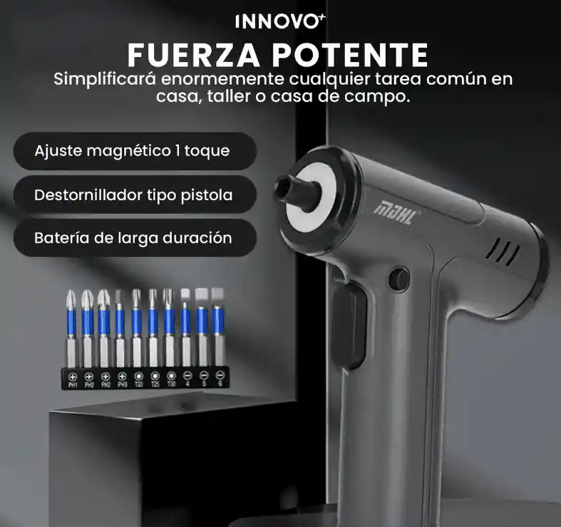 Destornillador Eléctrico Inalámbrico Recargable Tipo Pistola Con 10 Puntas Estuche Portátil