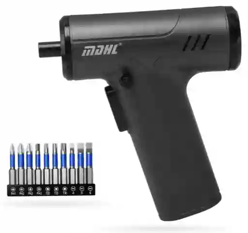 Destornillador Eléctrico Inalámbrico Recargable Tipo Pistola Con 10 Puntas Estuche Portátil