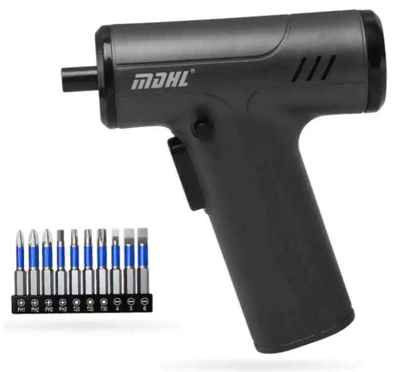 Destornillador Eléctrico Inalámbrico Recargable Tipo Pistola Con 10 Puntas Estuche Portátil
