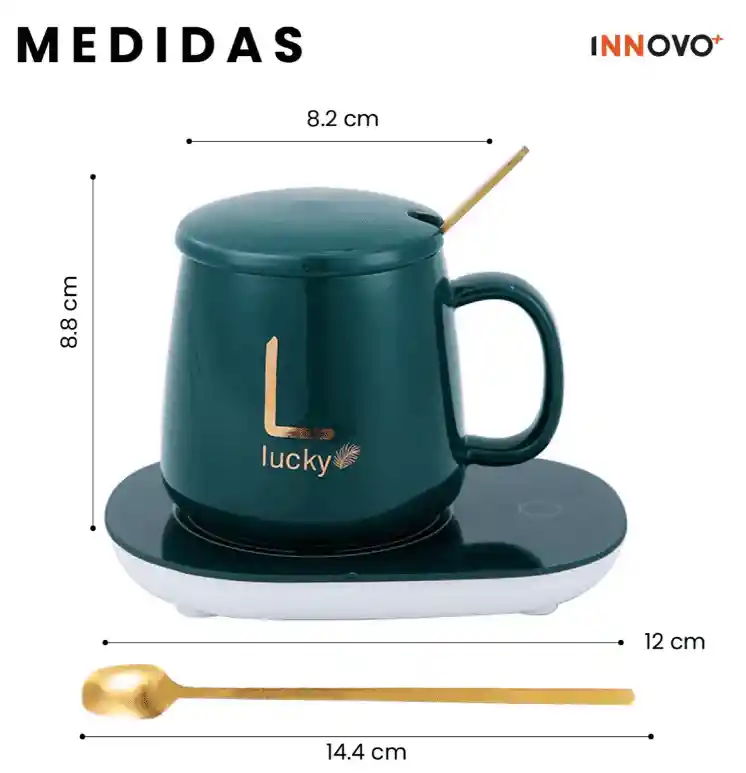 Taza Mug Eléctrica Calentador Bebidas Mantiene Café Té Leche Calientes Apagado Automático Verde
