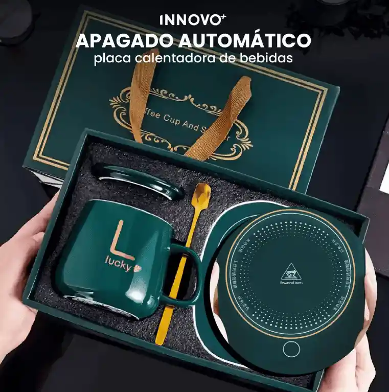 Taza Mug Eléctrica Calentador Bebidas Mantiene Café Té Leche Calientes Apagado Automático Verde