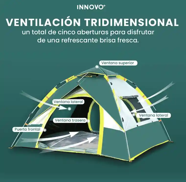 Carpa Camping Campaña Automática 4 Personas Impermeable Ventilación 360° Fácil De Armar Mosquitero