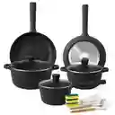 Bateria De Ollas 16 Piezas Marmol Antiadherentes Tapa Vidrio