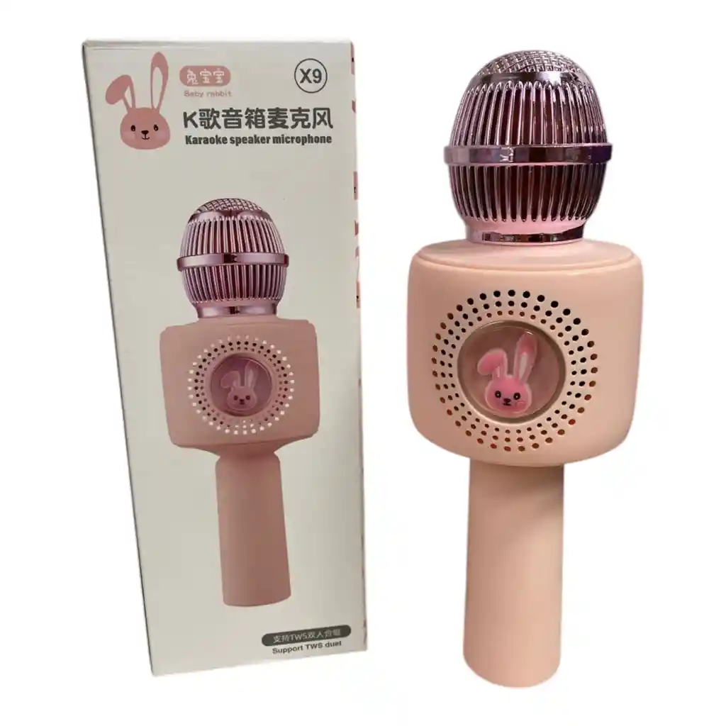 Microfono Karaoke X9 Usb Con Efectos De Voz Conejo Rosa