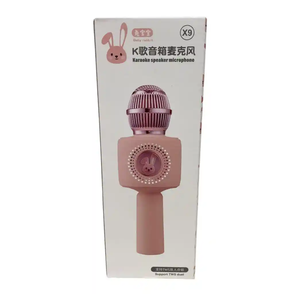 Microfono Karaoke X9 Usb Con Efectos De Voz Conejo Rosa