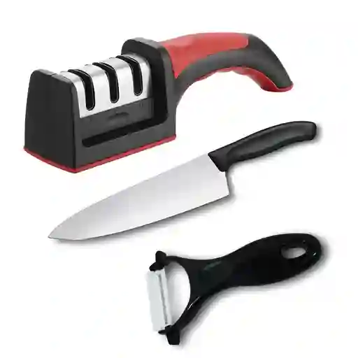 Afilador De Cuchillos Acero Mango Antideslizante Rama Design Color Rojo