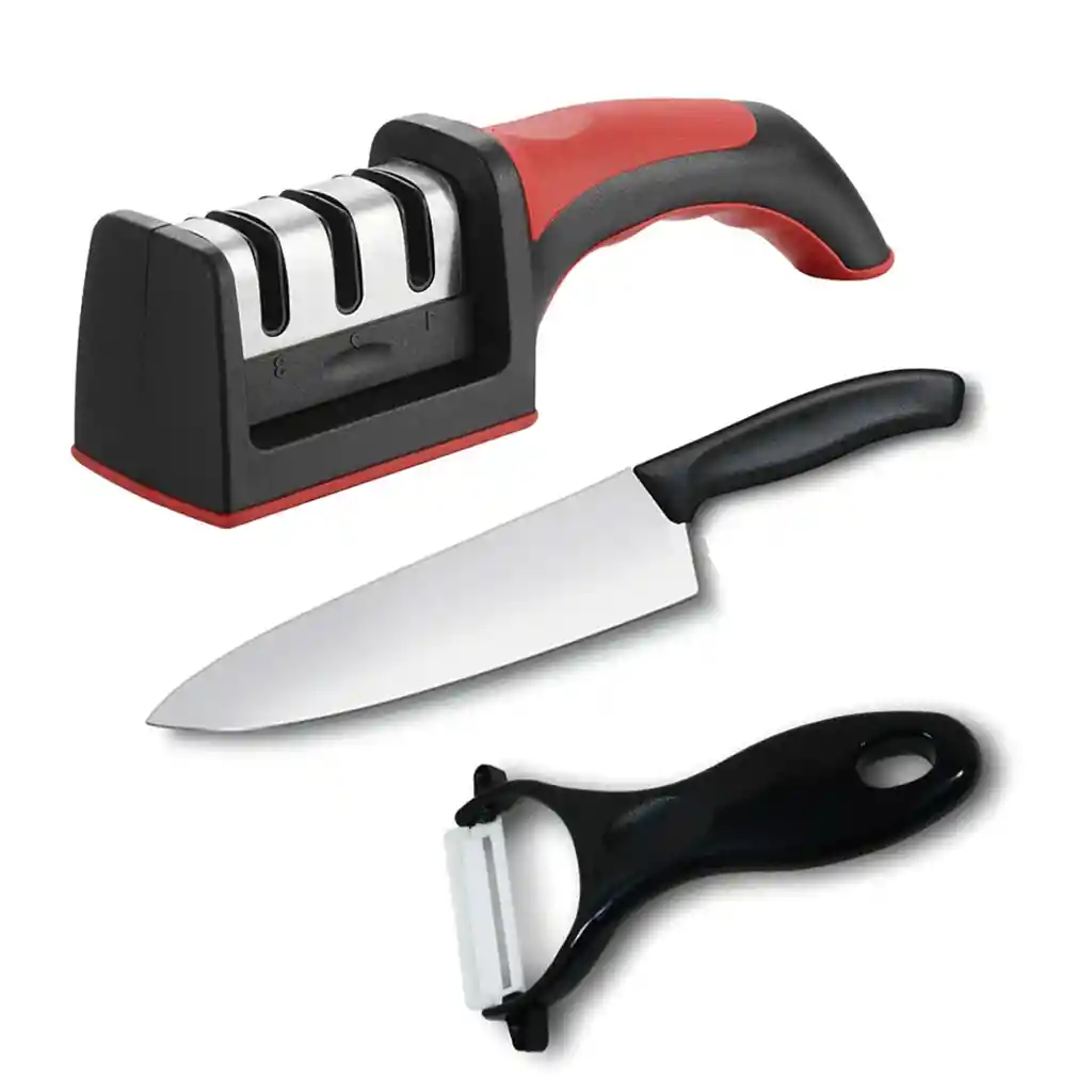 Afilador De Cuchillos Acero Mango Antideslizante Rama Design Color Rojo