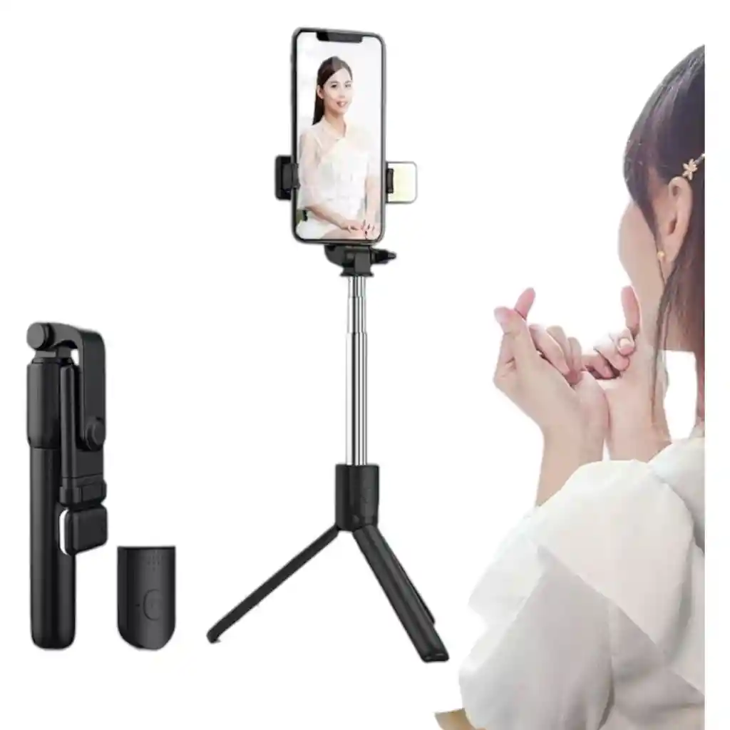 Palo Selfie Con Luz Trípode Con Control Inalámbrico Negro