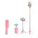 Palo Selfie Con Luz Trípode Con Control Inalámbrico Rosa