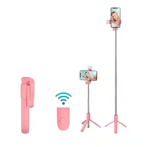 Palo Selfie Con Luz Trípode Con Control Inalámbrico Rosa