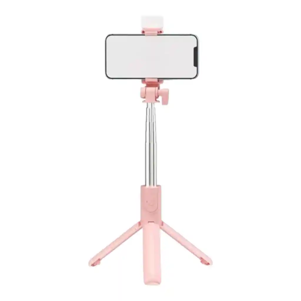Palo Selfie Con Luz Trípode Con Control Inalámbrico Rosa