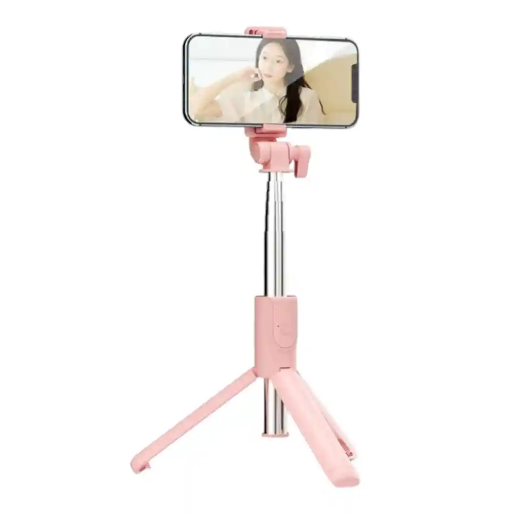 Palo Selfie Con Luz Trípode Con Control Inalámbrico Rosa