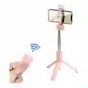 Palo Selfie Con Luz Trípode Con Control Inalámbrico Rosa