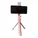 Palo Selfie Con Luz Trípode Con Control Inalámbrico Rosa