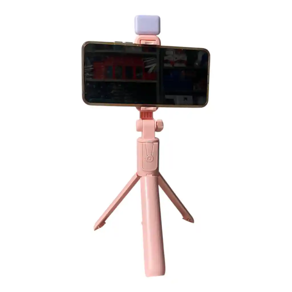 Palo Selfie Con Luz Trípode Con Control Inalámbrico Rosa