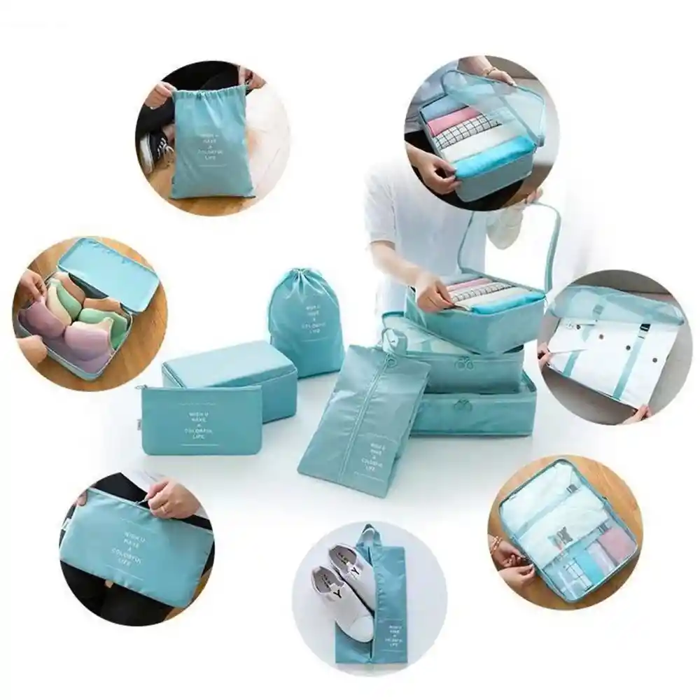 Organizadores De Viaje Multifuncional Kit X 8 Piezas Azul