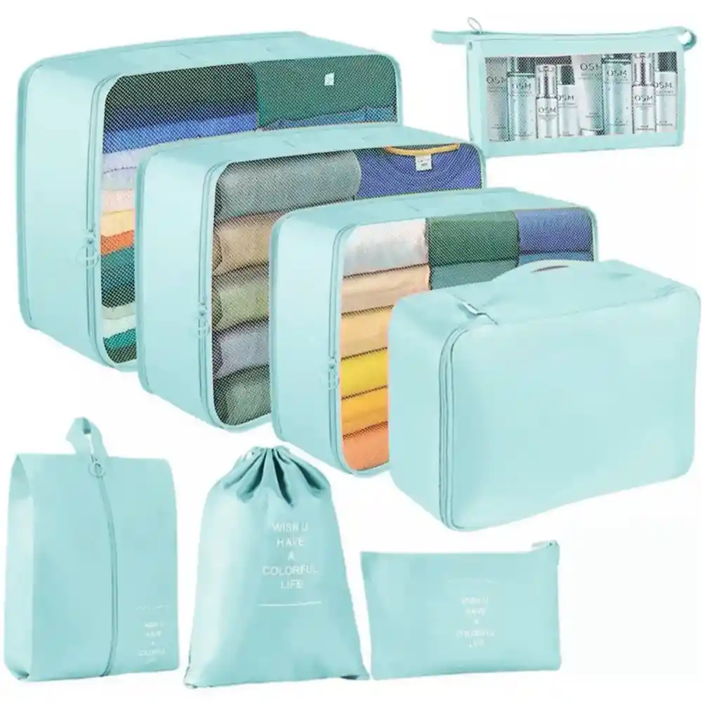 Organizadores De Viaje Multifuncional Kit X 8 Piezas Azul