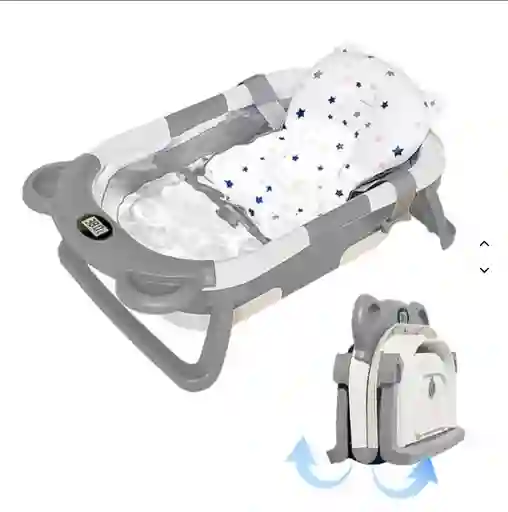 Tina Bañera Plegable Bebe Gris Con Desague Termometro Y Cojin