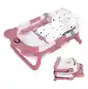Tina Bañera Plegable Bebe Rosa Con Desague Termometro Y Cojin
