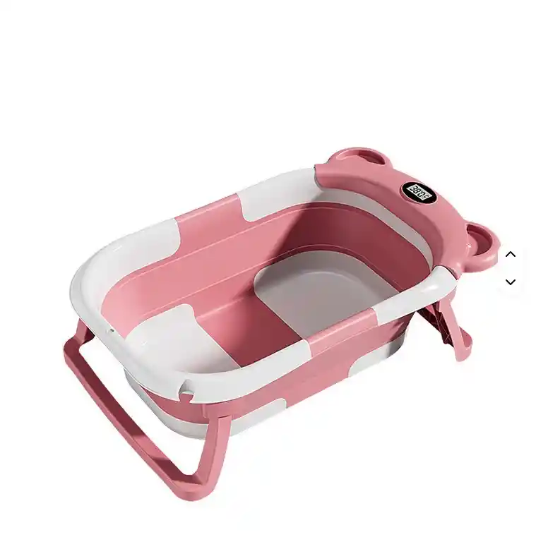 Tina Bañera Plegable Bebe Rosa Con Desague Termometro Y Cojin