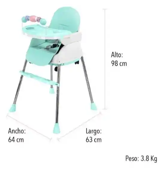 Silla Comedor Bebe 4 En 1 Verde Juguetes Doble Bandeja Booster
