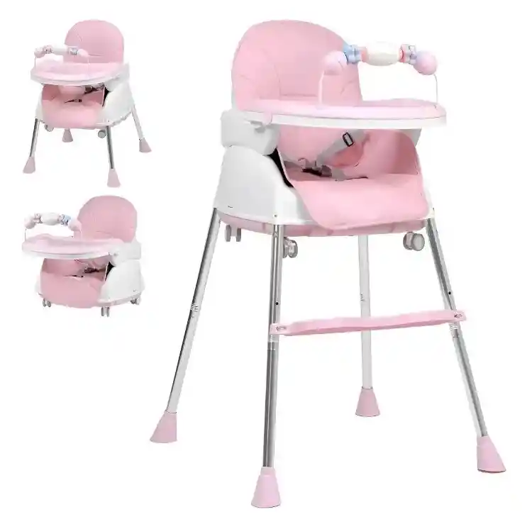 Silla Comedor Bebe 4 En 1 Rosa Juguetes Doble Bandeja Booster