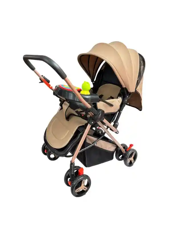 Coche Paseador Bebe Barra Reversible Beige Juguete Mosquitero