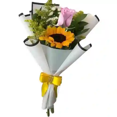 Bouquet De 1 Rosa Rosada Y 1 Girasol
