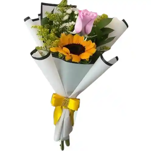 Bouquet De 1 Rosa Rosada Y 1 Girasol