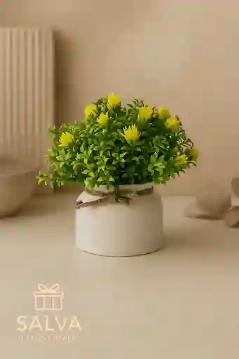 🌼 Arreglo De Flores Artificiales Amarillas En Base Plástica Decorativa