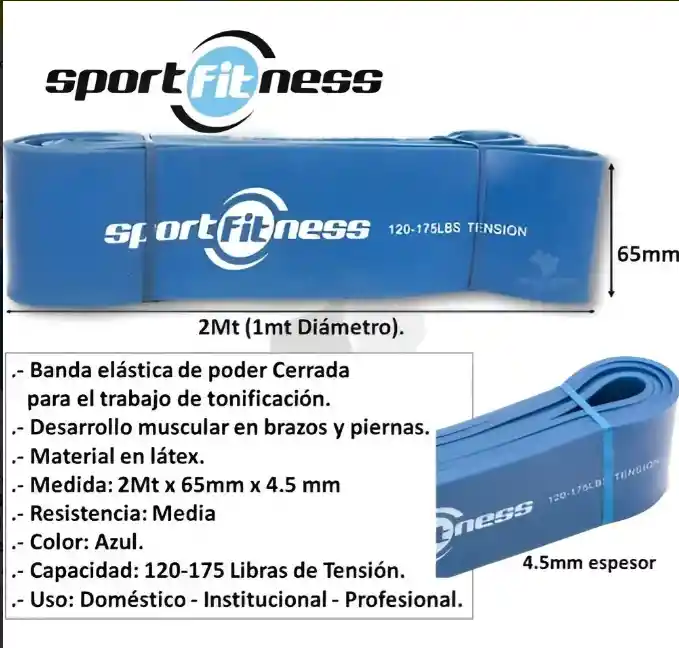 Banda De Poder Elástica Azul 120-175 Lb Tensión 4.5mm