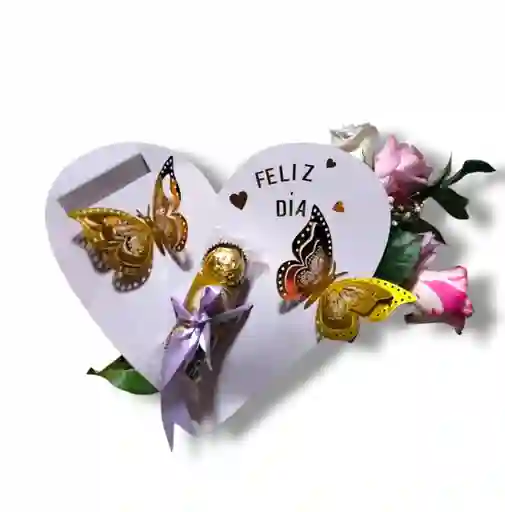 Corazón Feliz Día 4 De Rosa Chocolates X 3